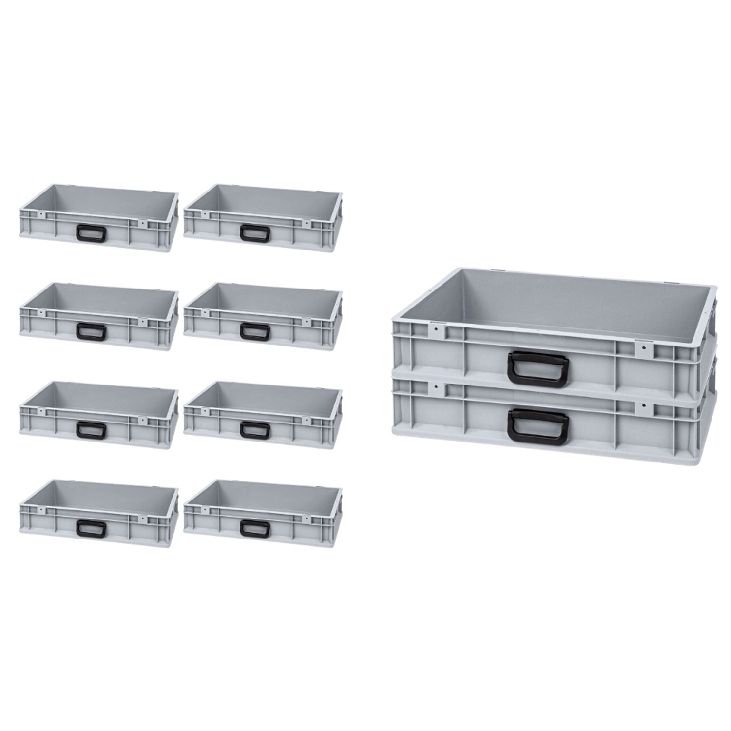 PROREGAL Spar Set: 10 graue Euroboxen Nextgen Portable Uno, 23 Liter, Stapelboxen.