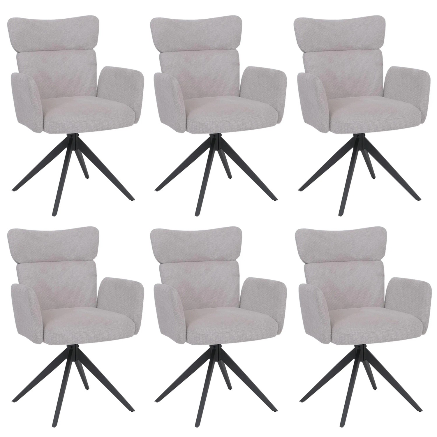 MCW 6er-Set Esszimmerstuhl N11 Drehbar Auto-Return Stoff Bouclé Hellgrau Beine Dunkelgrau
