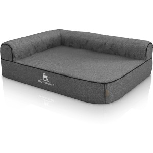 Graues Knuffelwuff Eck Hundebett Marlie Orthopädisch Velours mit Lehne links, 85x63cm.