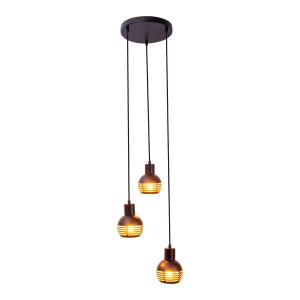 Näve Pendelleuchte Casco, 3er-Set, schwarz, Ø 25cm. Hängelampe mit goldenem Lichtmuster.