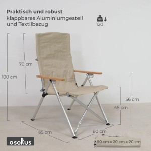 osoltus Faltsessel Campingstuhl Faltbar Verstellbar Aluminium Holzlehne Beige