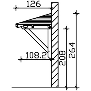 Technische Zeichnung: Skan Holz Haustür-Vordach Wismar 1, schiefergrau lasiert, Maße 258x126 cm.