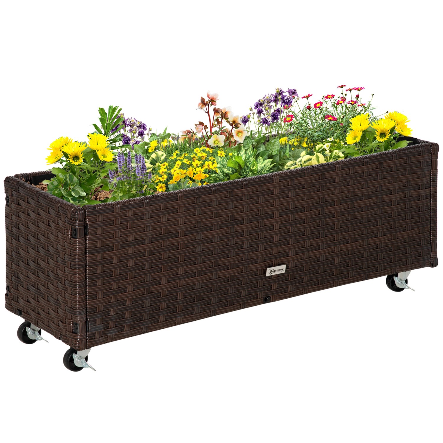 Thumbnail - Outsunny Hochbeet PE-Rattan Stahl Kaffee-Braun 94,5L x 31B x 36H cm