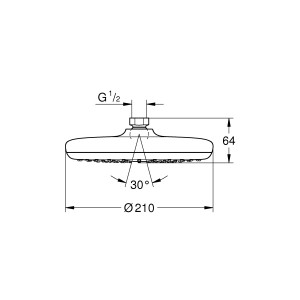 Technische Zeichnung: Grohe Tempesta 210 Kopfbrause in Chrom, Maße und Winkelangaben.