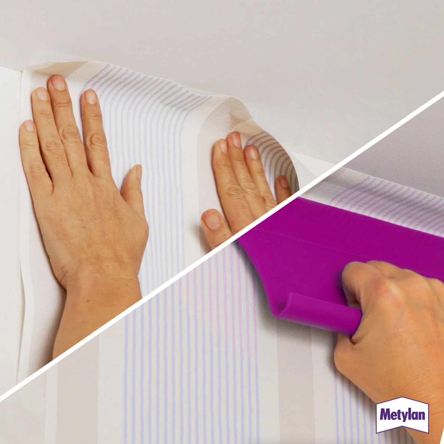 Anbringen von Papiertapete mit Metylan Tapetenkleister und Tapezierspachtel.