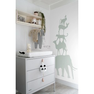 ESTAhome Fototapete mit gestapelten Tieren in Mintgrün im Kinderzimmer.