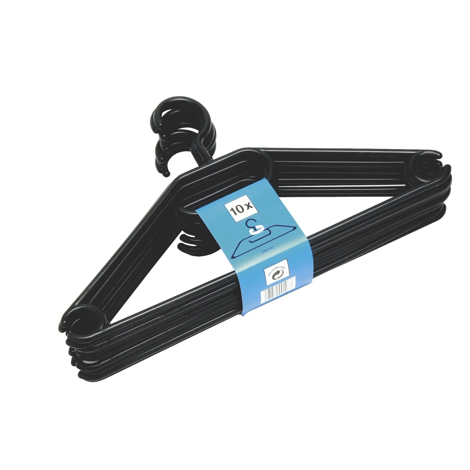 10er-Pack schwarze Kleiderbügel mit Steg für Hosen und Krawatten.