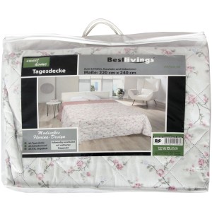 Bestlivings Tagesdecke Florina, 220x240 cm, mit Blumenmuster in Tragetasche. Decken & Überwürfe für Schlafzimmer.