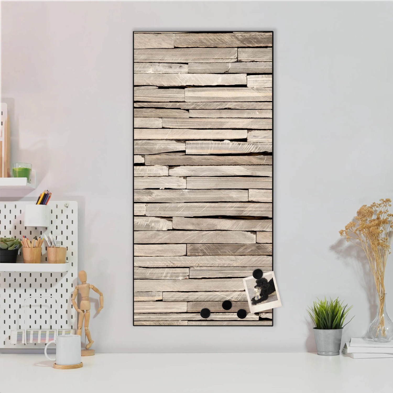 Banjado Magnettafel 37x78cm mit Steinplatten-Motiv, inklusive Magnete. Wanddekoration für Büro und Zuhause.