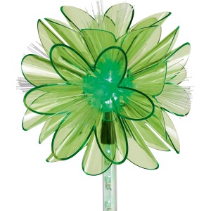 LED-Solarspieß Vallermosa mit grüner Acryl-Blume und Raindrop-Effekt für den Garten.