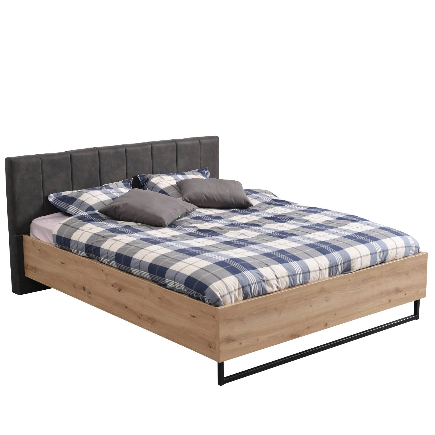 Homestyle4u Holzbett 180x200 Doppelbett mit Lattenrost Stoff Kopfteil Grau günstig online kaufen