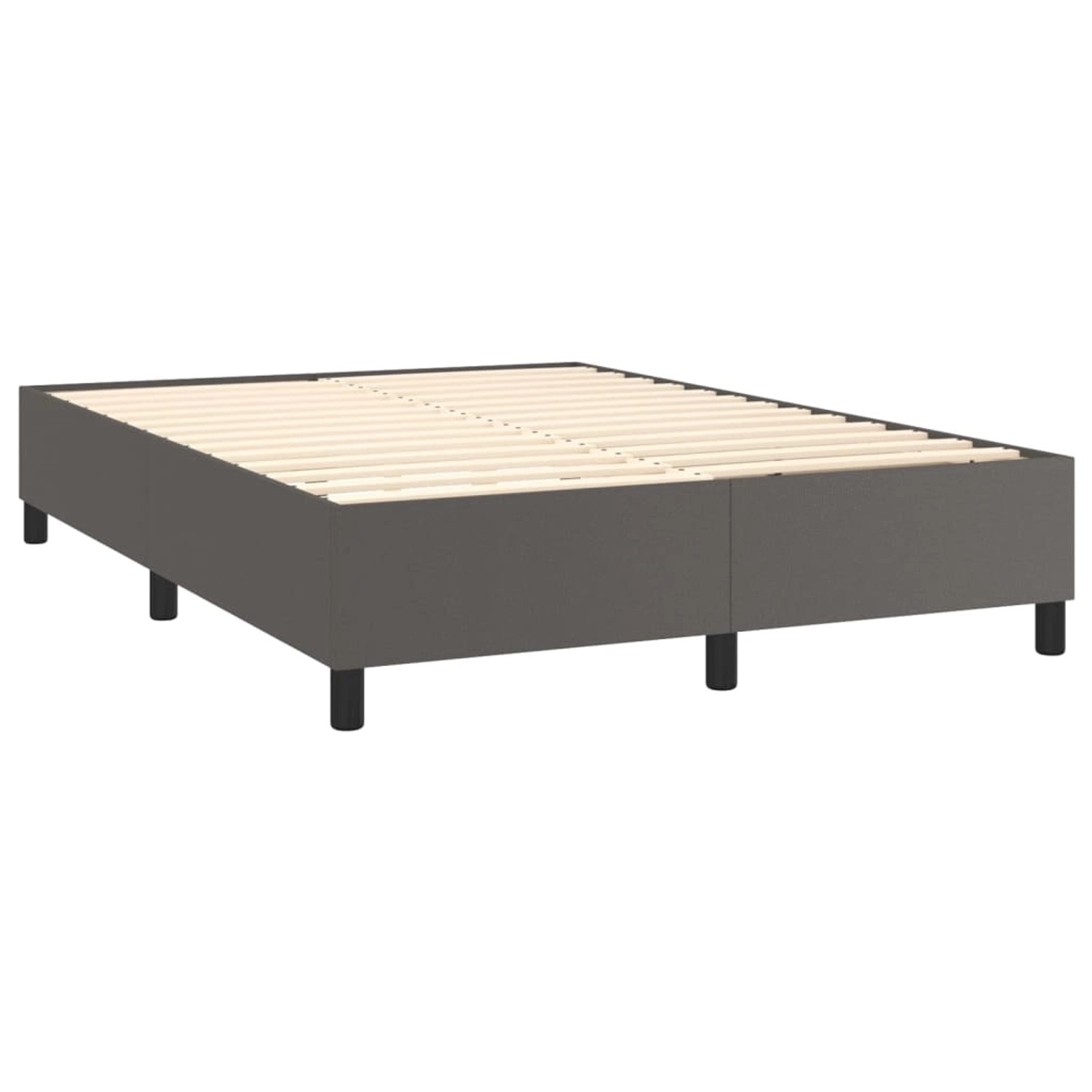 Graues vidaXL Boxspringbett 140x200 cm mit Lattenrost und schwarzen Füßen.