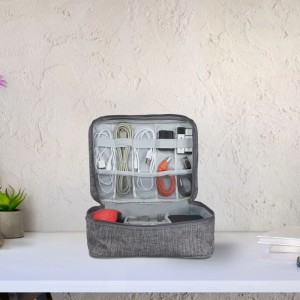 Relaxdays Kabeltasche Stoff Grau mit Trennwänden 25 cm x 20 cm x 11 cm
