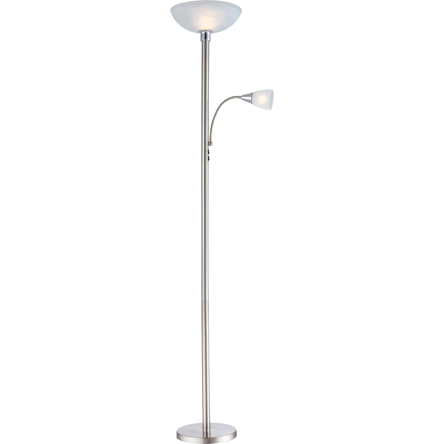 Globo LED-Stehleuchte Blade, Nickel matt mit Alabasterglas, Deckenfluter mit Leselampe.