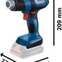 Bosch Professional Akku-Heißluftgebläse GHG 18V-50 Solo in L-Boxx mit Maßangaben.
