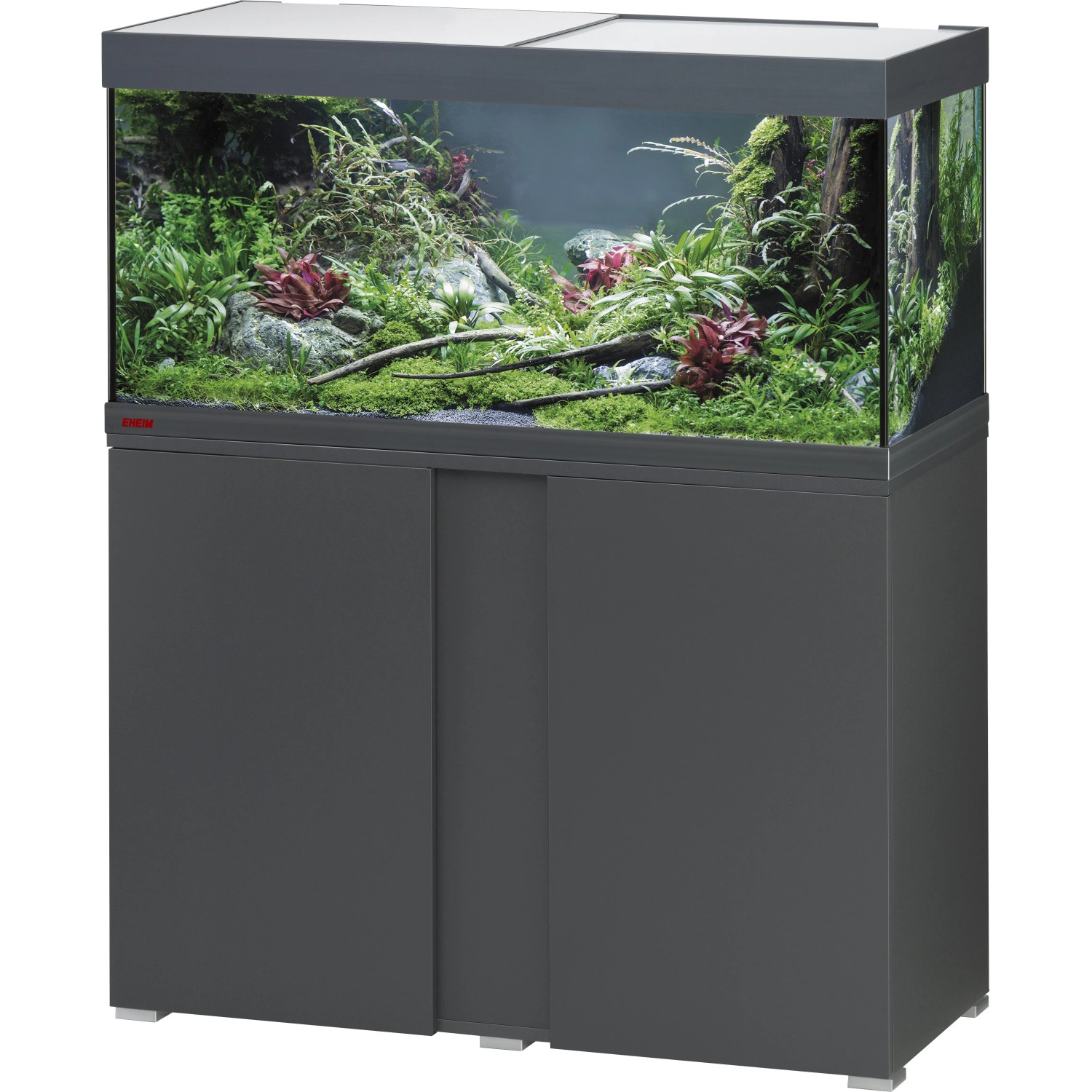 Eheim VivalineLED 180 Anthrazit Aquarium-Komplettset mit Unterschrank und Bepflanzung.