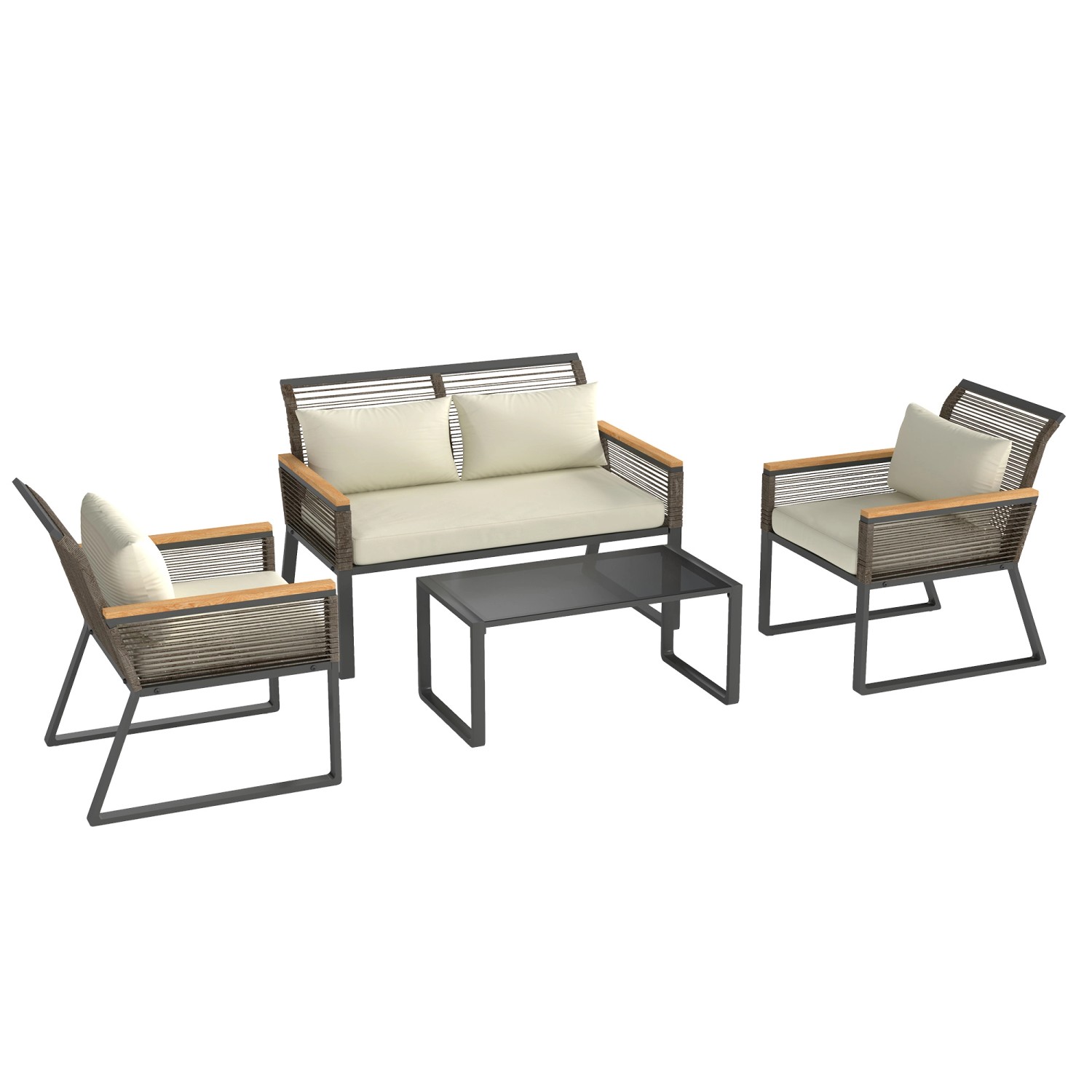 Outsunny Rattan-Gartenmöbel-Set 4 Personen Stahl PE-Rattan 114L x 71B x 78H cm Grau