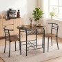 HOMCOM Essgruppe: Rustikal-brauner Tisch, zwei Stühle, MDF/Metall. Platzsparendes Design mit Ablagefach.