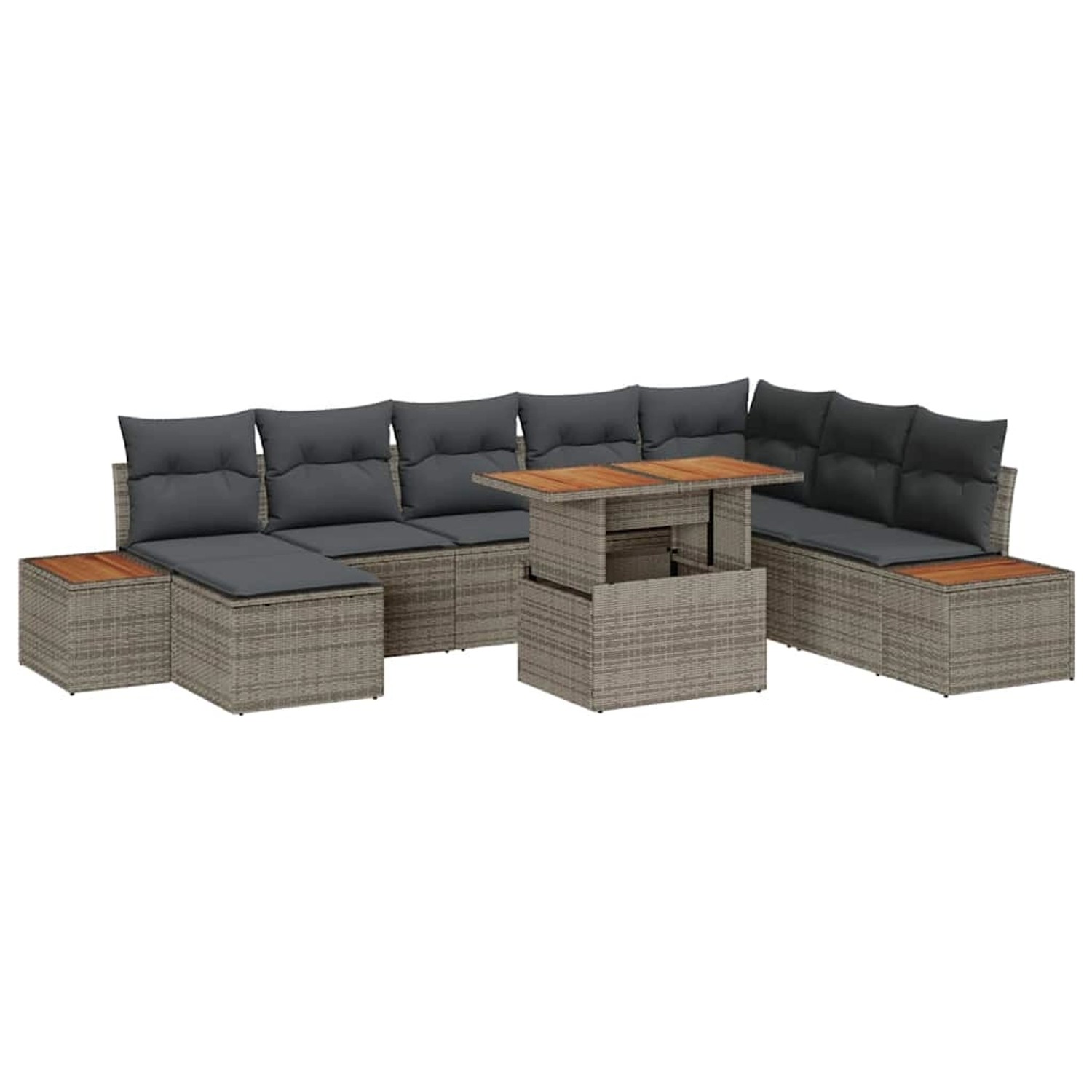 vidaXL Garten-Sofa-Set mit Speicher 9-Tlg Grau Poly Rattan 3358833 günstig online kaufen