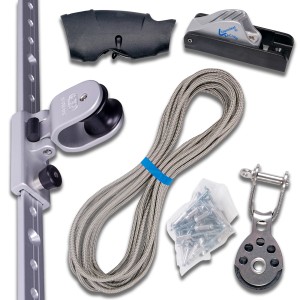 Toldoro Höheneinstellung Set für Sonnensegel mit Mast, Stange, Seilzug, Schrauben und Nieten.