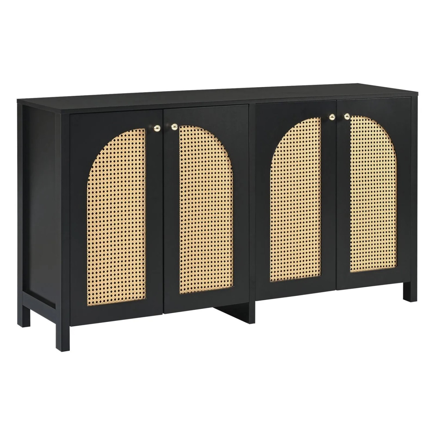 PXloue Sideboard mit 4 Rattantüren und Metallgriffen Weiß