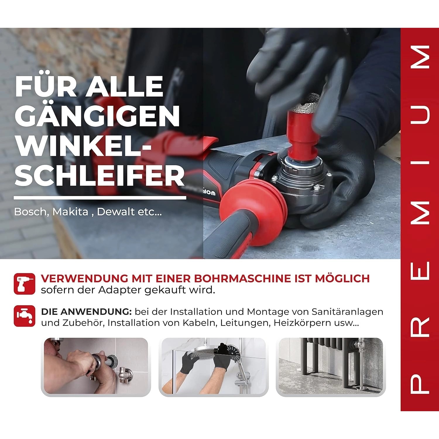 PROREGAL Diamant Bohrkronenaufsatz 105 mm für Winkelschleifer zum Bohren von Fliesen, Glas, Keramik.