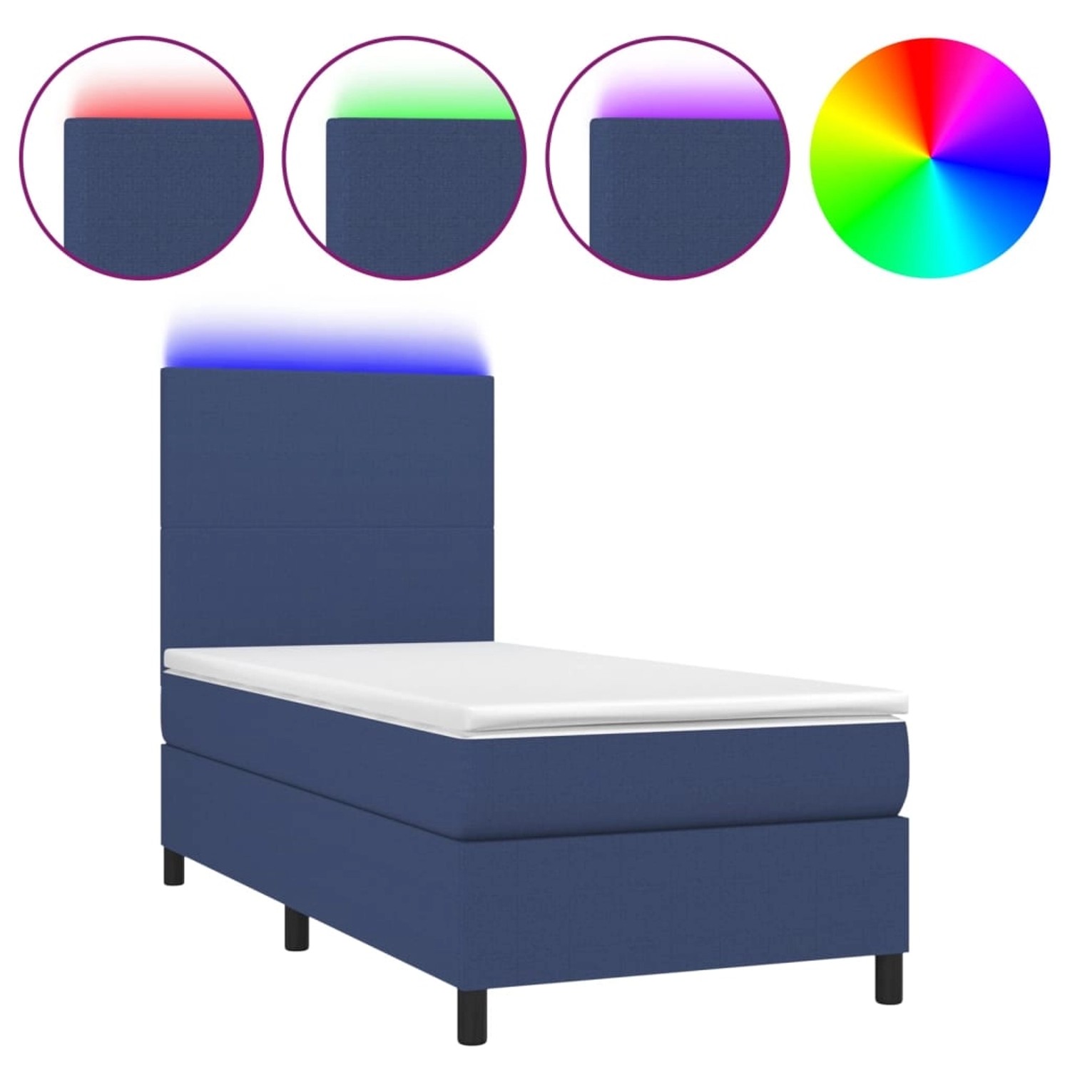 vidaXL Boxspringbett mit Matratze & LED Blau 100x200 cm Stoff 3134699 günstig online kaufen