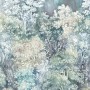 Komar Vliesfototapete Foret Enchantée mit Waldmotiv in sanften Blau- und Grüntönen, 200x250 cm.