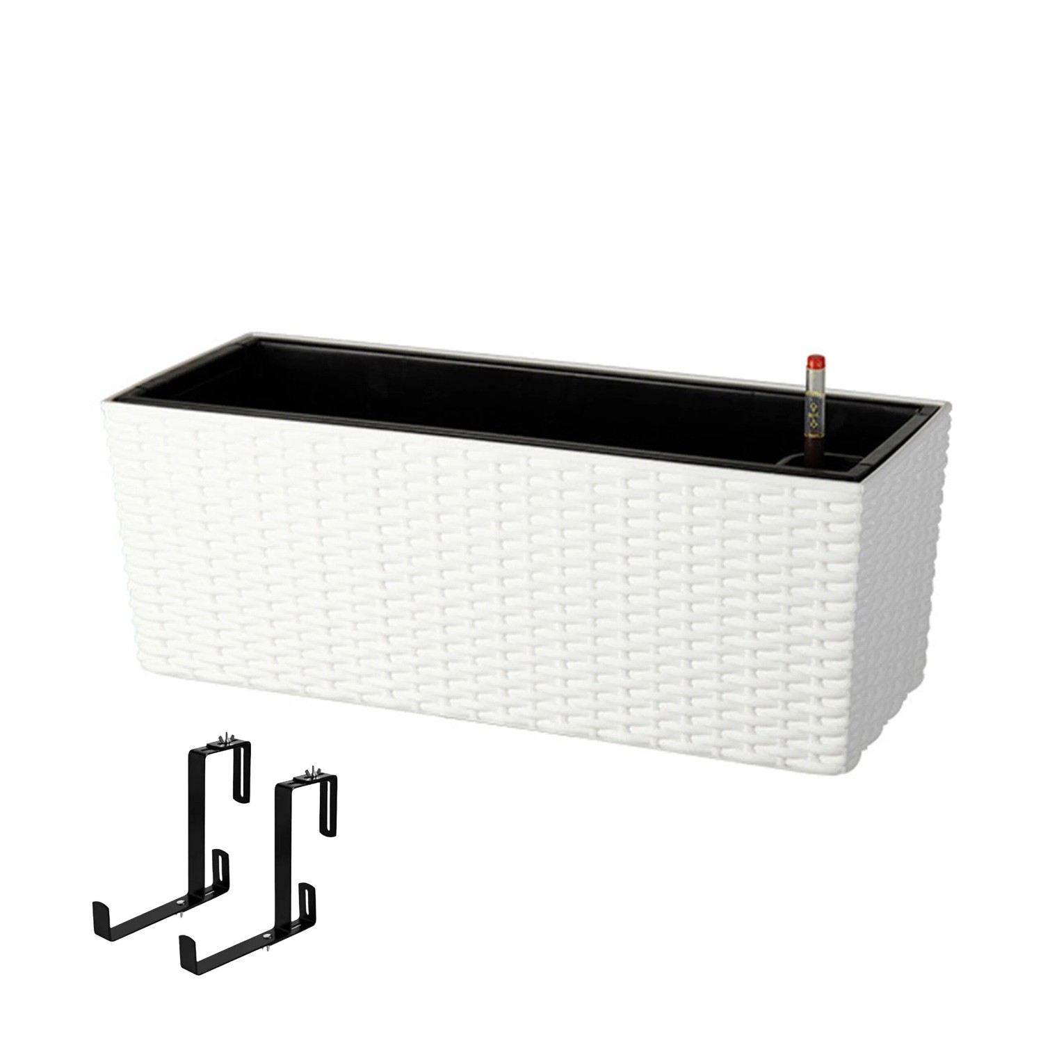 Relaxdays Balkonkasten Polypropylen Metall Weiß mit Halterung mit Einsatz Füllstandsanzeige 19 cm x 50 cm x 19 cm