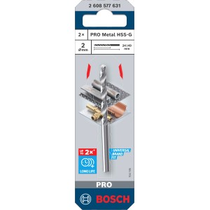 Bosch Spiralbohrer Pro Metal HSS-G, 2mm, für Metallbohrungen, silberfarben.