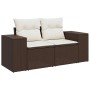 Braune 5-tlg. vidaXL Garten-Sofagarnitur aus Rattan mit cremefarbenen Kissen.