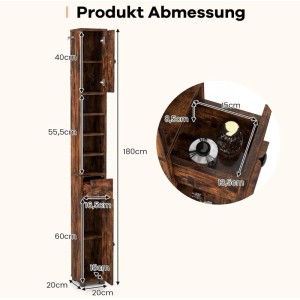 Costway Badschrank Schmal Badezimmerschrank mit 2 Türen Braun