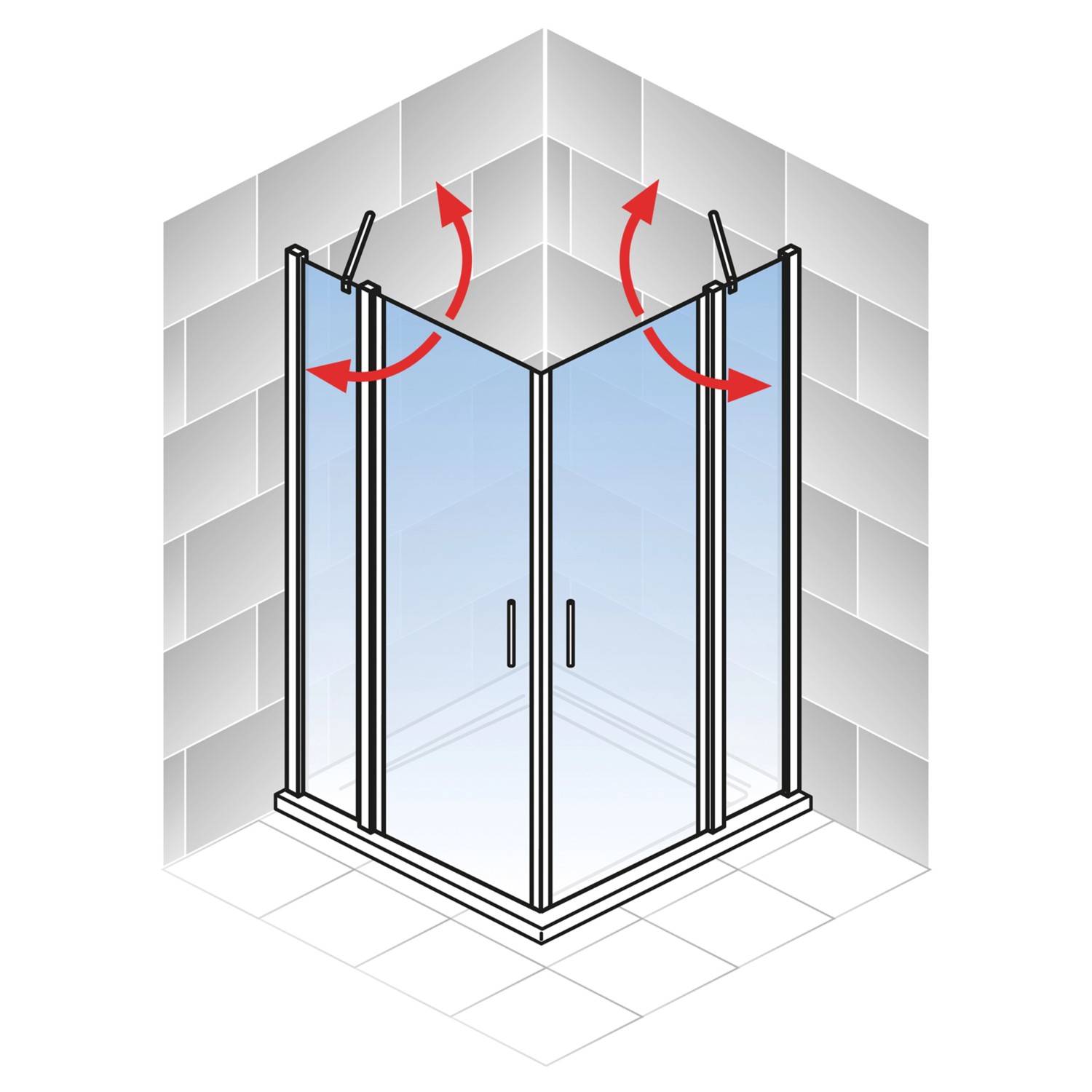 Schulte Eckeinstieg AlexaStyle2.0, 90x90 cm, 4-teilig, mit Drehtüren und Alu-Natur Profilen.