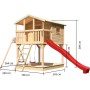 Karibu Stelzenhaus Benjamin mit Doppelschaukel und roter Rutsche, aus Holz.