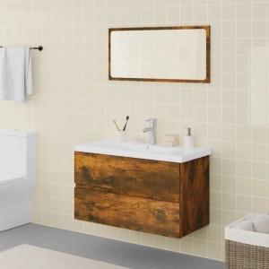 vidaXL Badmöbel-Set Räuchereiche mit Waschbecken, Spiegel und Unterschrank. Modernes Design für Ihr Badezimmer.