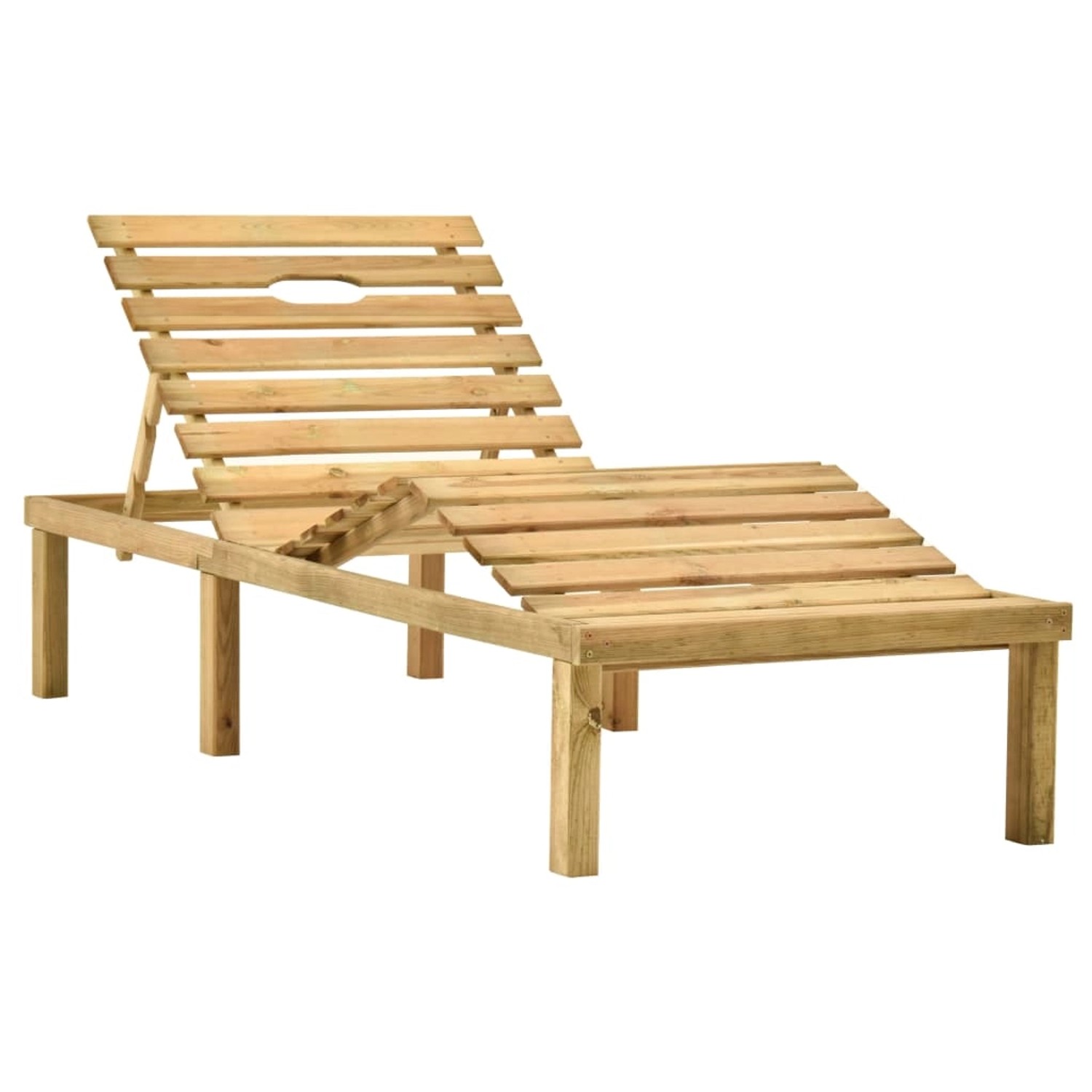 VidaXL Garten-Sonnenliege mit Tisch, beige Auflage, aus imprägniertem Kiefernholz.