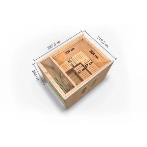 Chillroi 73mm Saunahaus Lejana Inklusive Saunaofen mit Eingebauter Steuerung 9kW Naturbelassen