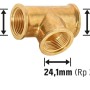 Messing Gewinde-T-Stück 24,1 mm (Rp 3/4) für Rohrverzweigungen im Heizungs- und Sanitärbereich.