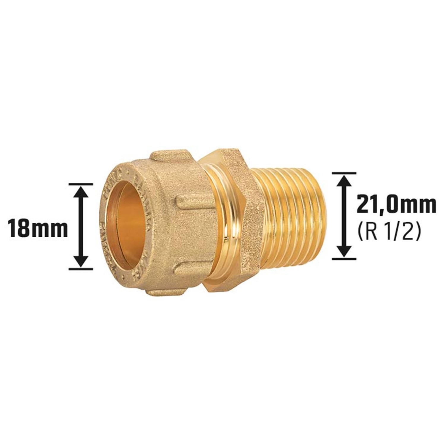 Messing Schraub-Übergangsnippel, 31 mm, für Klemmfittings, mit Außengewinde.