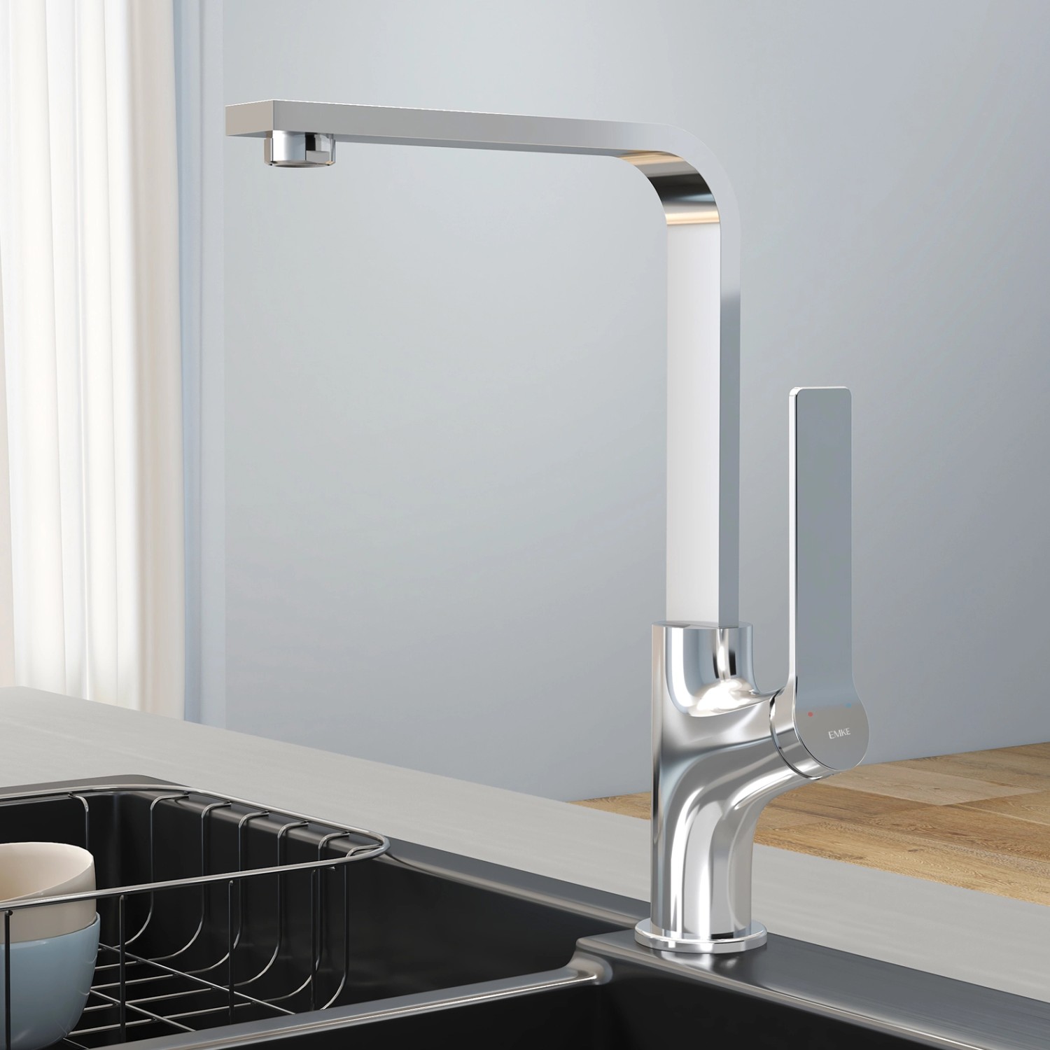 Emke Küchenarmatur Chrom im Ultradünnen Design 30x22x10 cm Küchenarmatur Drehbar Wasserhahn_2