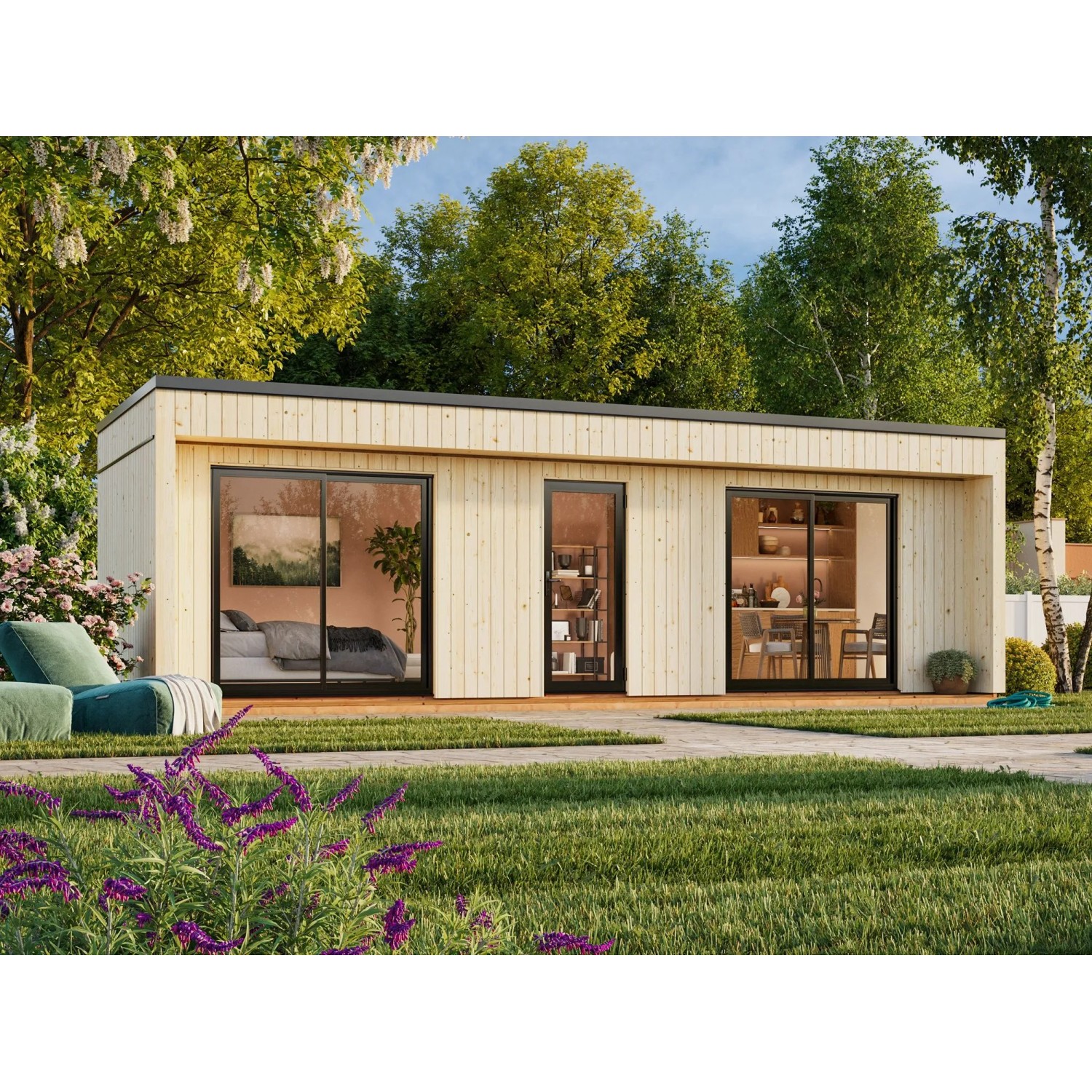 Palmako Holz-Gartenhaus Johanna Flachdach Unbehandelt 901 cm x 339 cm 22,4 m²