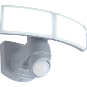 Lutec LED-Außenstrahler Arc mit zwei schwenkbaren Leuchten und Bewegungssensor.