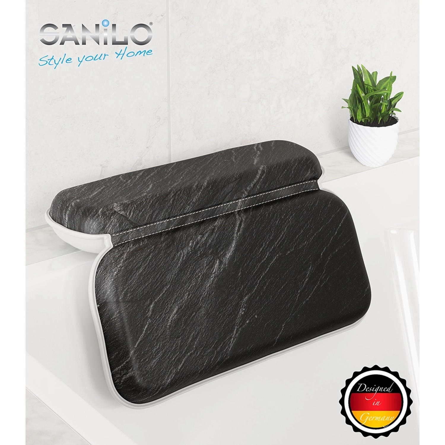SANILO Badewannenkissen Granit, Nackenkissen für entspanntes Baden im modernen Design.