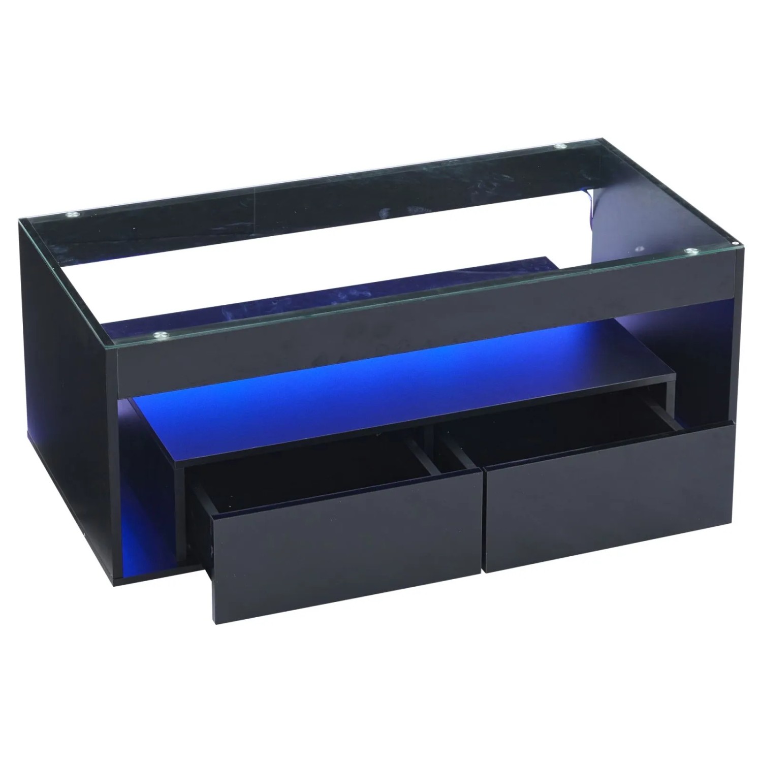 PXloue Couchtisch Schwarz Hochglanz 100 x 50 x 40 cm mit LED Glasplatte