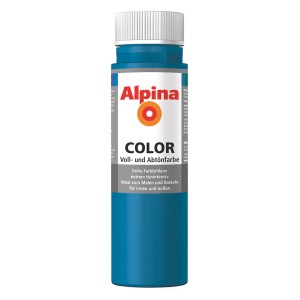 Alpina Color Cool Blue Abtönfarbe, seidenmatt, 250ml Flasche.