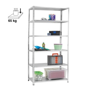 Verzinktes Metall-Schraubregal mit 6 Böden, belastbar bis 390 kg, ideal für Keller, Garage oder Werkstatt.