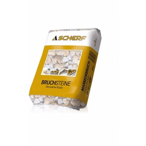 Sack Marmorbruch Gold-Ocker, 25-50 mm, 25 kg, Zierkies für Garten & Gabionen.