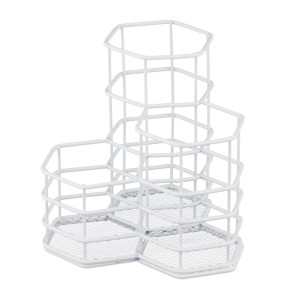 Relaxdays Pinselhalter Eisen Weiß Mit 3 Fächern 12,5 cm x 12 cm x 12,5 cm 0,2 kg
