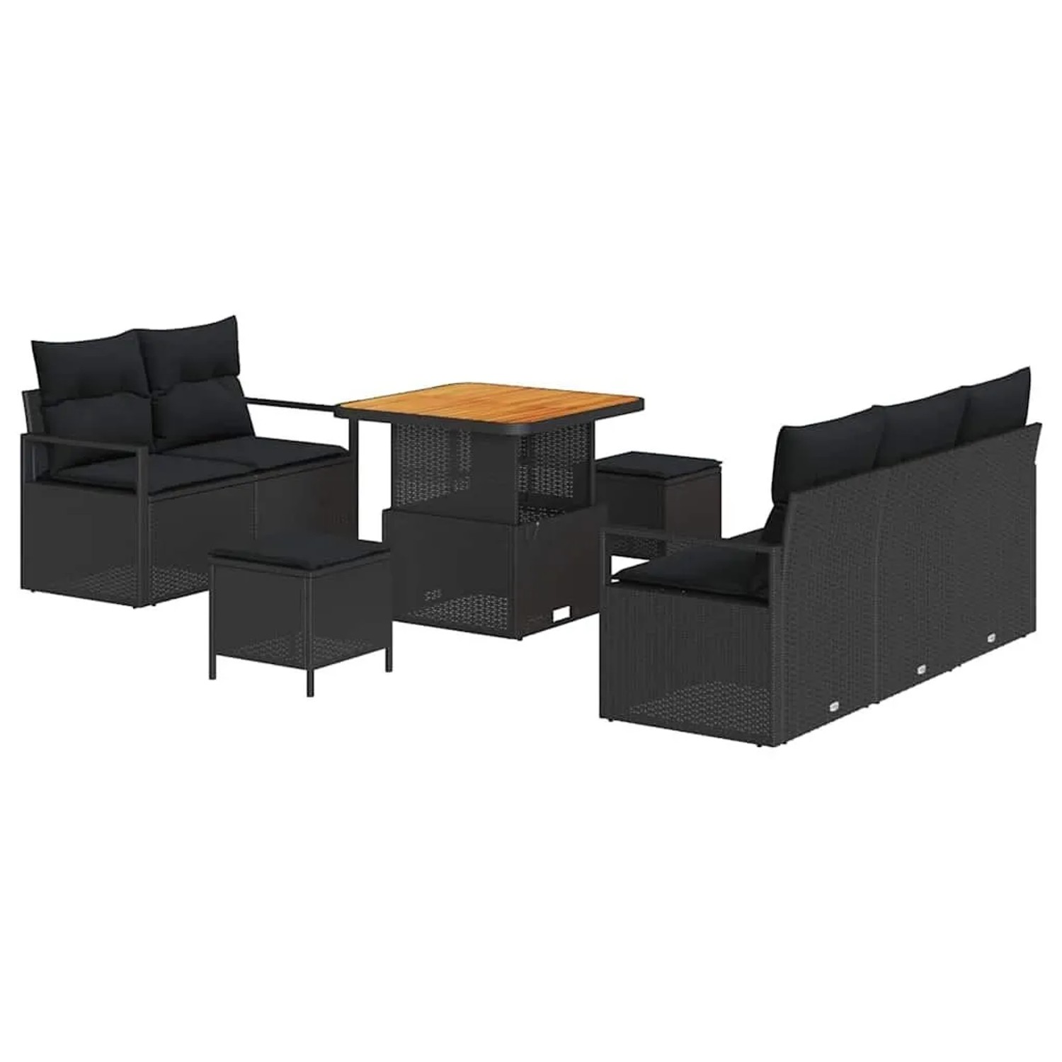 vidaXL Garten-Sofa-Set mit Kissen mit Speicher 8-Tlg Schwarz 3364414