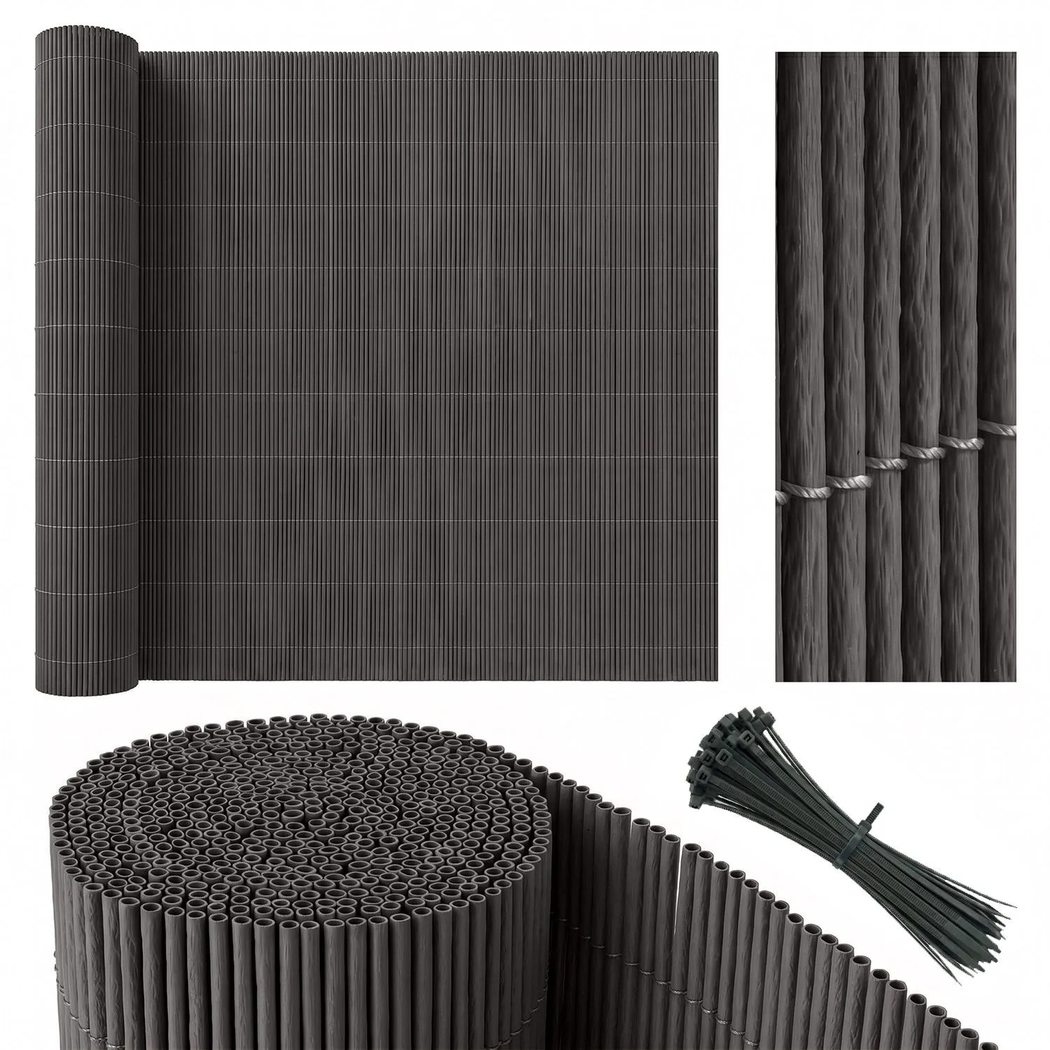 Sekey Balkonsichtschutz Natürliche Optik mit Kabelbindern 80x500cm Anthrazit